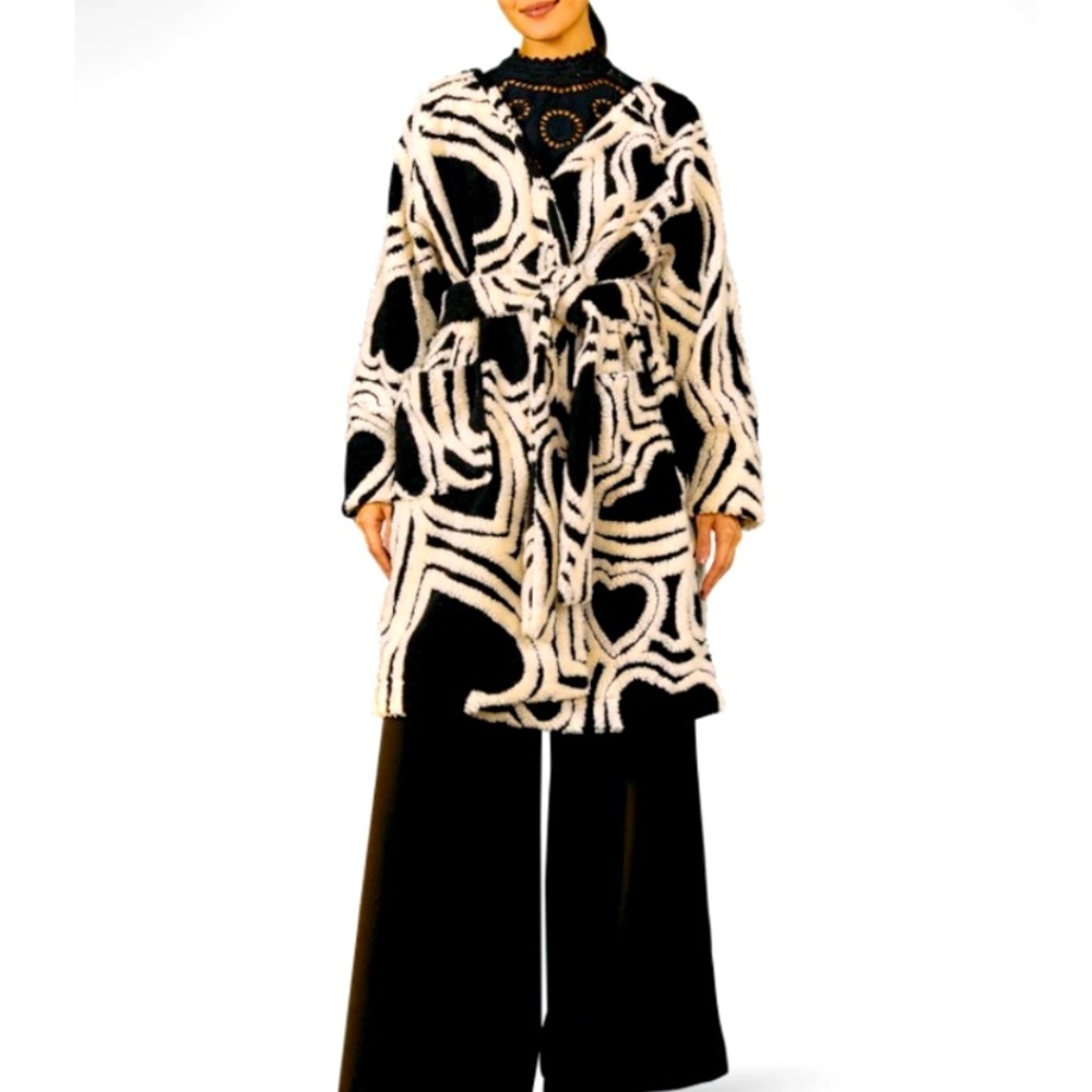 NWT Farm Rio Wild Hearts Tie-Belt warm fleece wool coat with belt oversized fit